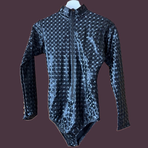 Black Shiny Holographic Bodysuit - Picture 1 of 7